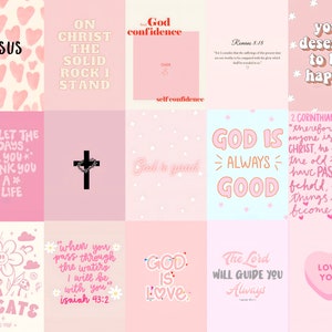 K&ouml;nnte beinhalten: Rosa-wei&szlig;e digitale Collage mit inspirierenden Zitaten und Bibelversen. Die Zitate beinhalten "Gott ist gut", "Gott ist Liebe", "Der Herr wird dich immer leiten", "Du verdienst es, gl&uuml;cklich zu sein", "Lass dich von den schlechten Tagen nicht denken lassen, dass du ein schlechtes Leben hast", "Wenn du durch die Wasser gehst, werde ich bei dir sein", "Gottvertrauen", "Auf Christus, dem festen Fels, stehe ich", "Gott ist immer gut", "Daher, wenn jemand in Christus ist, ist er neu. Das Alte ist vergangen, siehe, alles ist neu geworden." und "Ich liebe dich".