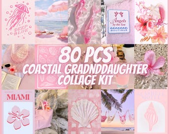 80 stück rosa Küstenenkelin ästhetische Collage Kit Vintage Wand druckt Küstengroßmutter-Dekor Küstencowgirl-Raum-Poster schickes Dekor