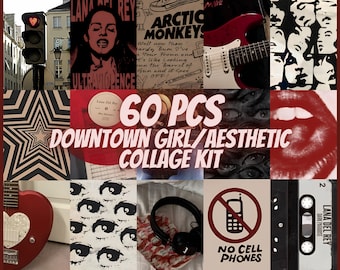 Kit de collage estético de chicas del centro de la ciudad, 60 piezas, pósteres urbanos grunge Y2K, decoración de habitación femenina y vanguardista, arte de pared moderno para vibras geniales Y2K