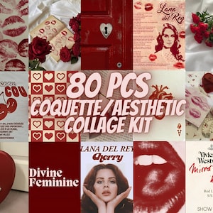 80 PCS Coquette Aesthetic Room Decor Soft Girl Wall Collage Kit Lovecore Style Posters Feminine Cute Trendy Bedroom Art Red Coquette Prints