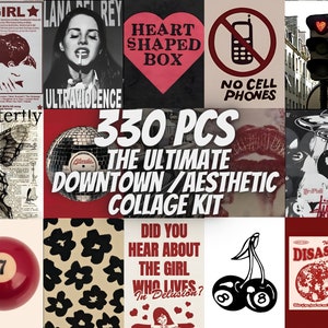 Kit collage estetico Downtown Girl da 330 pezzi / Estetica y2k / Downtown Girl / Estetica grunge / Poster Downtown Girl / Decorazione estetica per la stanza