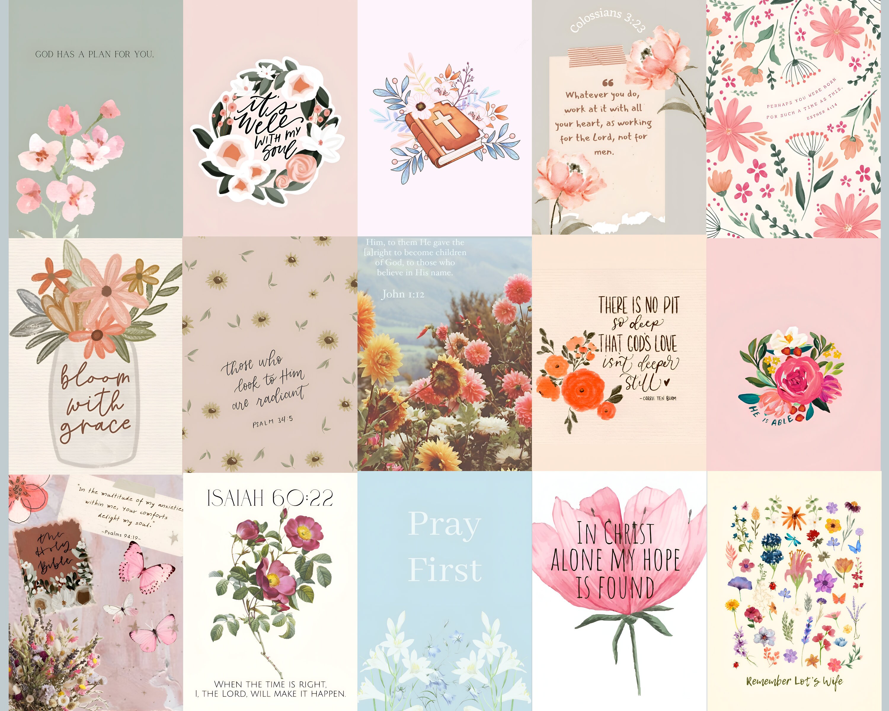 80 STÜCKE Christliche Blumenästhetik-Collage-Kit Bibel-Vers-Wand-Kunst ...