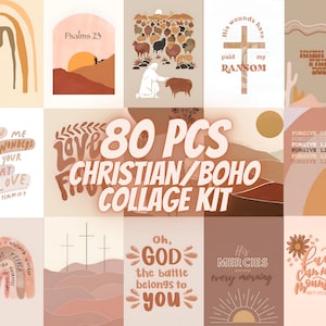 80 PCS Christian Boho Aesthetic Collage Kit | Bible Verse | Jesus | Faith Religious | Christian Room Decor | vsco | Posters | minimalist