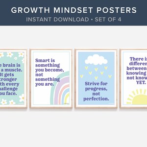 Growth Mindset and Motivational Posters, Set of 4, INSTANT DOWNLOAD