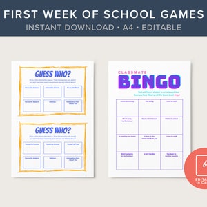 First Week of School Games, Classroom Bingo & Guess Who, INSTANT DOWNLOAD