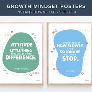 Growth Mindset and Motivational Posters, Set of 8, INSTANT DOWNLOAD