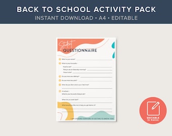 Back to School Activity Pack, Get to Know Your Class, 5 Activities, INSTANT DOWNLOAD