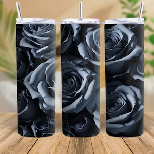 3D Black and white Roses Seamless 20 oz Skinny Tumbler Sublimation Design, Digital Download PNG Instant, 3d tumbler PNG