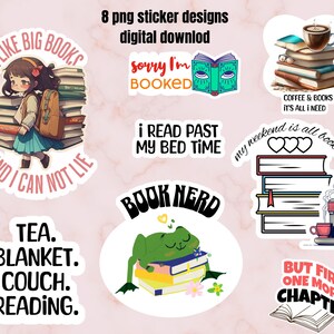 Book Lovers Sticker Bundle, Book sticker Png, Book Lover Fat Frog Sticker, Printable Book Lover Stickers PNG Stickers