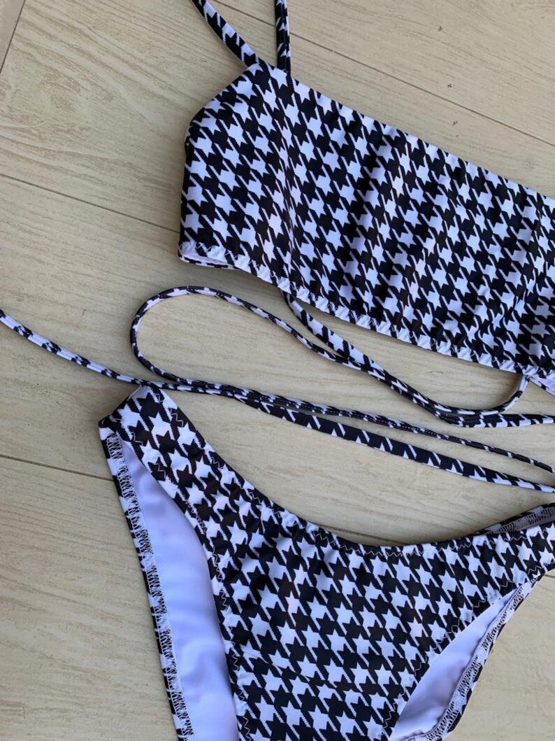 Black and White Bikini Set High Waist Bikini Etsy