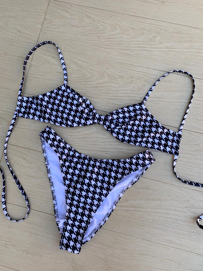 Black and White Bikini Set High Waist Bikini Etsy