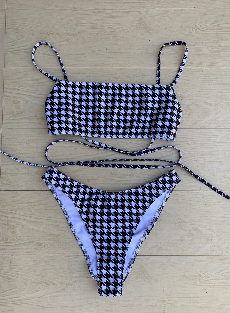 Black and White Bikini Set High Waist Bikini Etsy