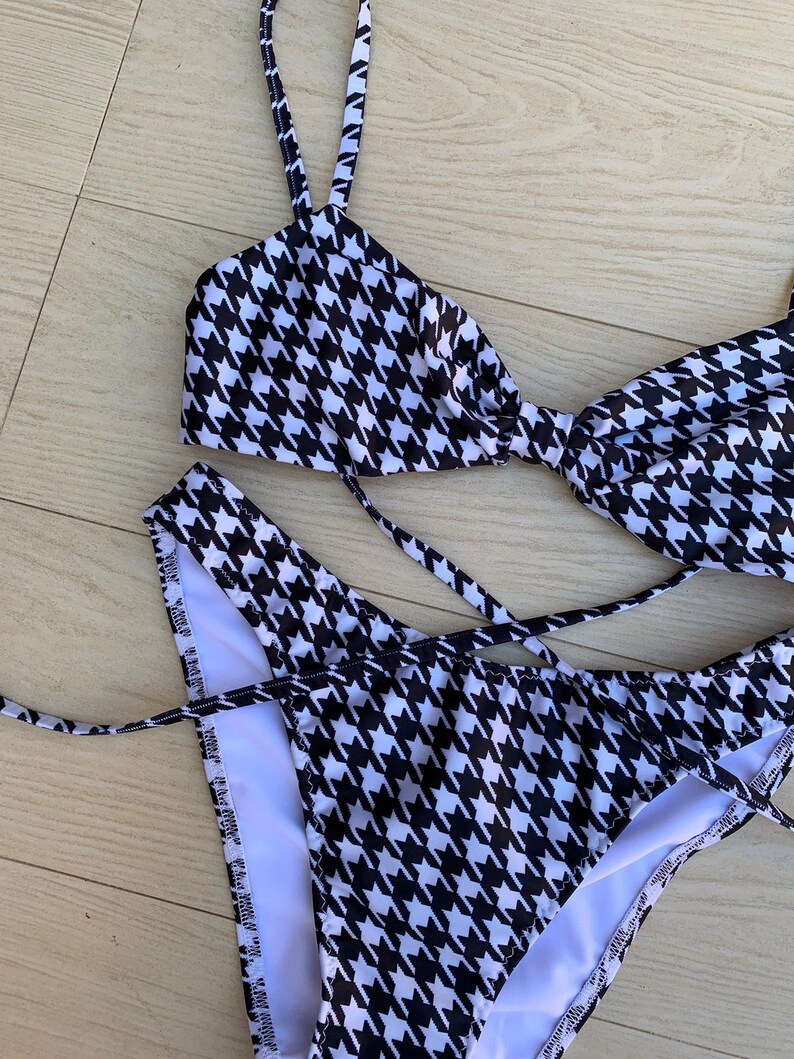 Black and White Bikini Set High Waist Bikini Etsy