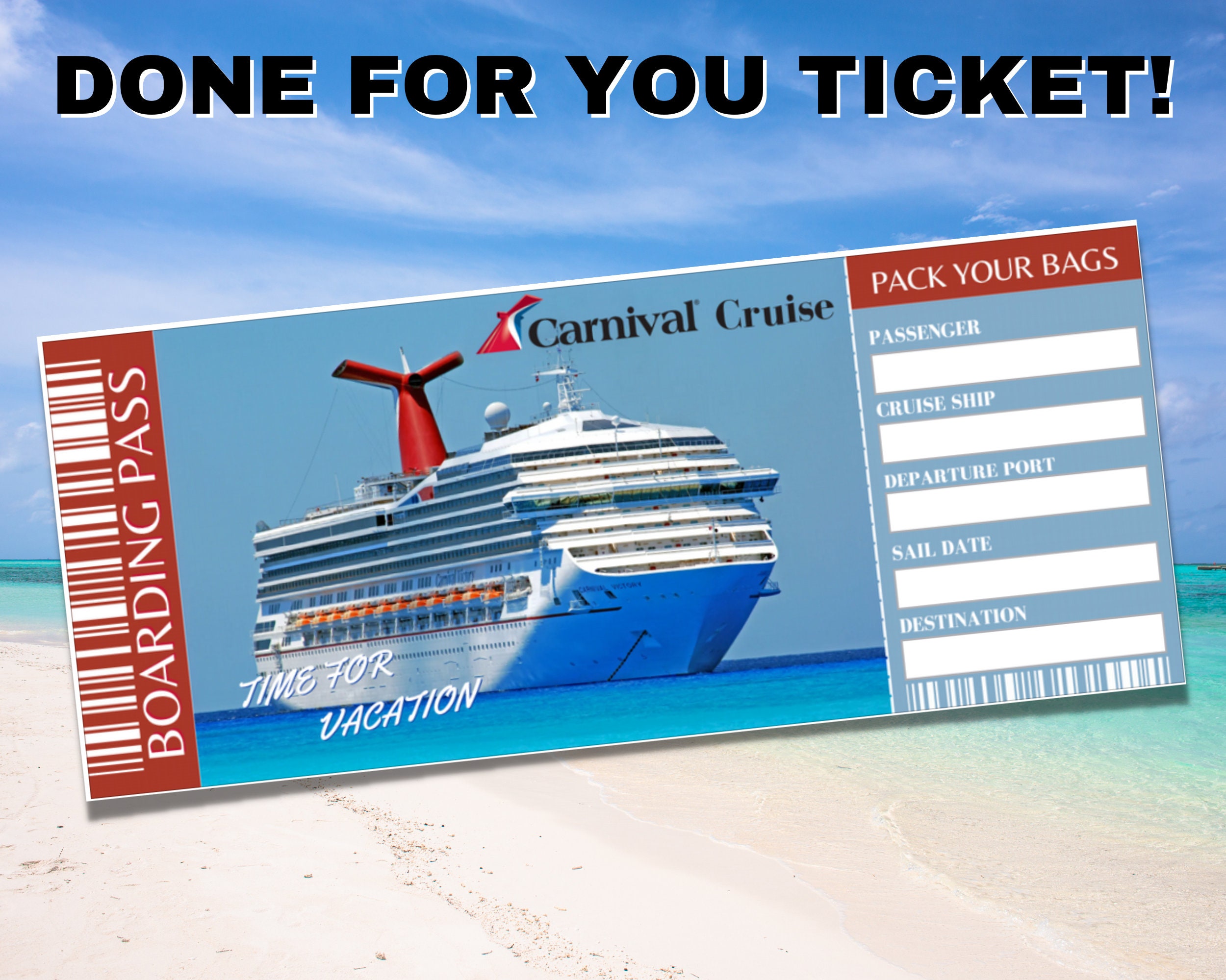 Editable Carnival Cruise Ticket Boarding Pass, Surprise Vacation Trip Editable Carnival Cruise Ticket Boarding Pass, Surprise Vacation Trip