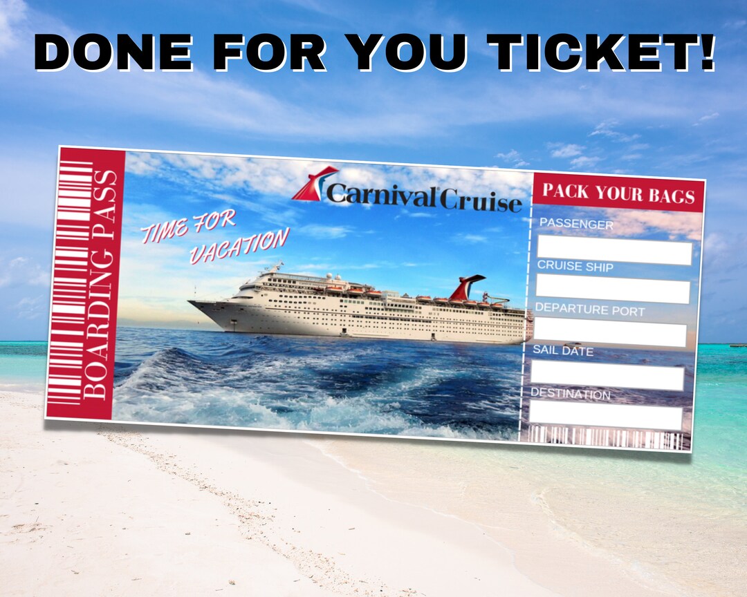 Carnival Cruise Ticket Template Boarding Pass Gift Voucher Etsy