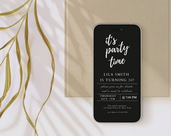 Minimal Modern Party Digital Invitation Template, Mobile Invitation, e-invite Phone Invitations, Simple Black and White Text Message Invite