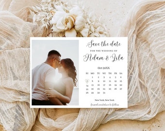 Minimalist Save The Date Calendar Template with Photo | Boho Save The Date Digital Download | Modern Save The Date Template | Editable date