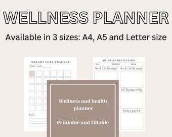 Wellness Planner | Health & Fitness Printables | Self-Care Printables | Habit Tracker | Weight Tracker | Wellness Printables | Editable PDF