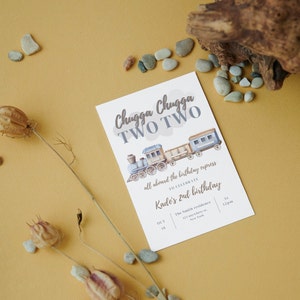Chugga Chugga Two Two Birthday Invitation, Train Second Birthday Printable Invite, All Aboard Boys Birthday Invite, Birthday Evite Trains