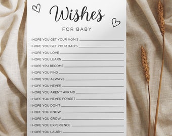 Plantilla de deseos para bebé, deseos para bebé imprimible, tarjeta de bebé de buenos deseos, juego de baby shower minimalista, juegos de baby shower, descarga instantánea