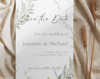 Save The Date Template, Eucalyptus Save the Date Digital Download, Evite green, Greenery Save the Date Digital Template, Editable template