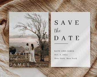 Double-Sided modern Photo Save the Date Template, Downloadable, Printable Save the Date, Editable, Instant Download, DIY, wedding cards,boho