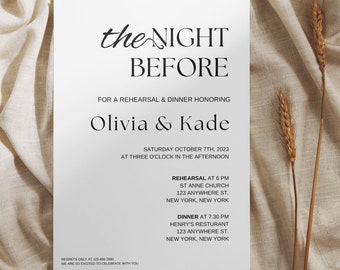 Minimal Wedding Rehearsal Template , EDITABLE The Night Before Rehearsal Dinner Invitation, Modern Rehearsal Invite, Elegant Wedding Invite