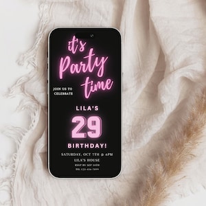 29th neon pink birthday invitations evite, 29th birthday invitation temp, 29th birthday card invitation,29th birthday for him,29th birthday
