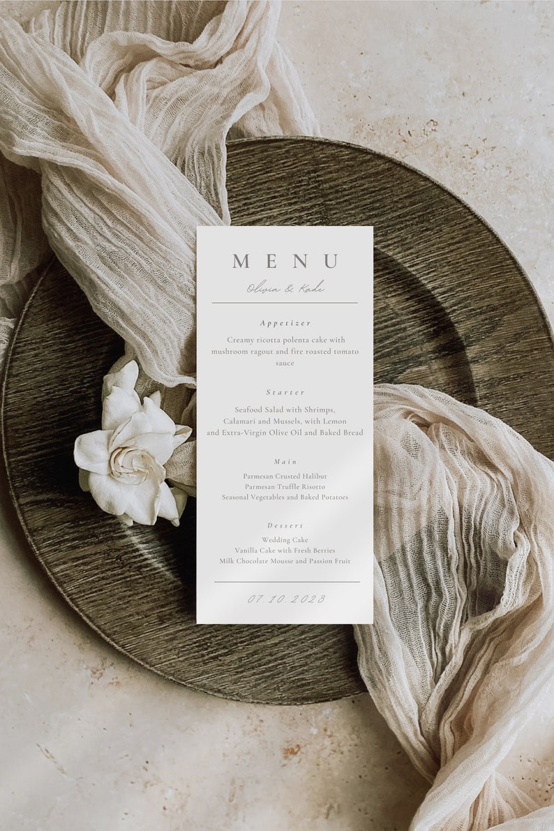 Minimalist Wedding Menu Template Modern Script Wedding Dinner Menu ...