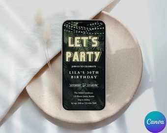 Neon Lights Let’s Party E-Invite, Electronic Invitation Template, Any Event Text Message Invitation, Digital Invite, Mobile Phone Evite