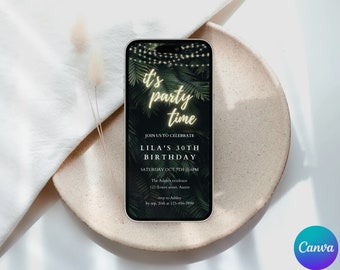 Neon Lights Let’s Party E-Invite, Electronic Invitation Template, Any Event Text Message Invitation, Digital Invite, Mobile Phone E-vite