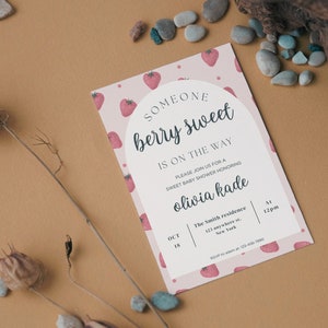 Strawberry Baby Shower Invitation Template, Berry Sweet Baby on the Way Invite, Berry Sweet Invitation, Printable Invite, Baby Shower Evite