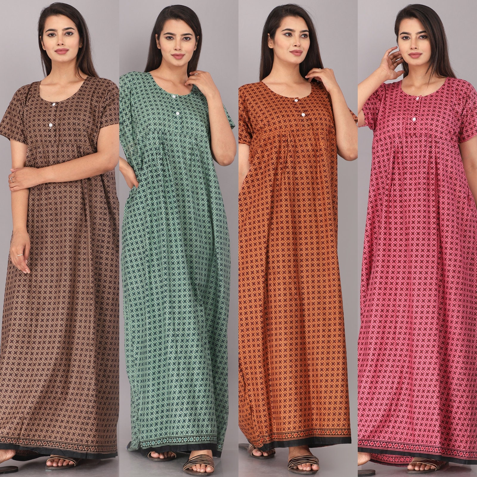 Fashionable Cotton Nighty for Women's or Ladies with Super Soft Comfortable  Design ( XXL Size ) 60 inch Length - Finebuy