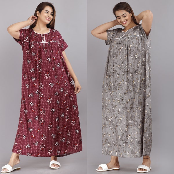 Plus size night gown Women's 100 Cotton night gown Floral Print Ankle Length Maxi Nighty Soft Fabric Nightgown Sleepwear Maternity Gown cott