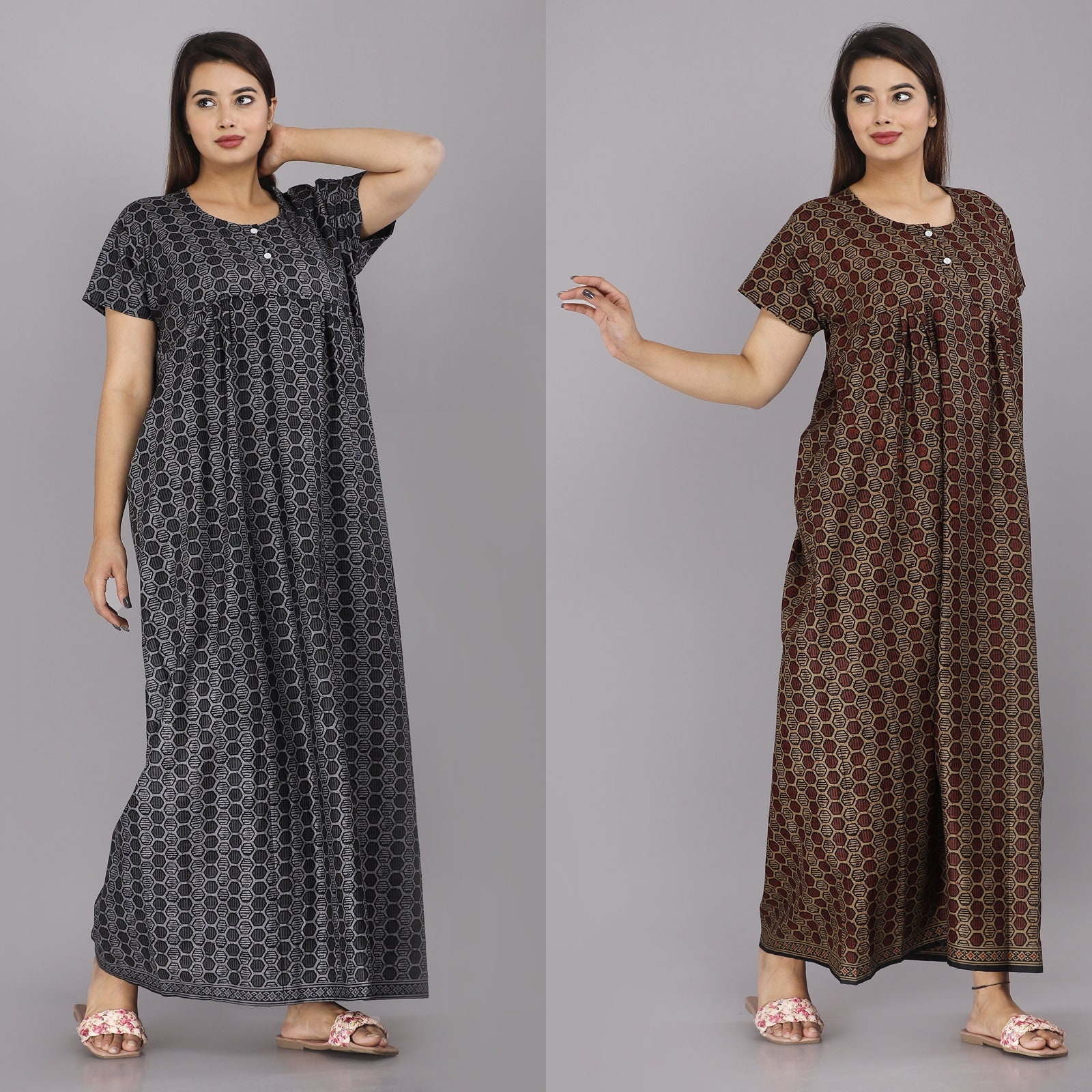 Amazon.com: Indian Handicraft Cotton Women/Girls Night Gown/Nighties/Night  Wear Casual Free Size Combo-Pack: Clothing, Shoes & Jewelry