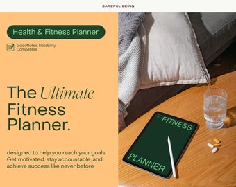 Nå dina träningsmål med vår digitala planerare, iPad-planerare, hälsa och välbefinnande, designad för GoodNotes, Notabilty, Careful Being