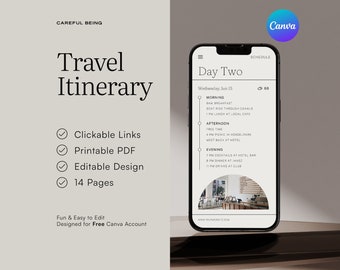 Aesthetic Minimal Travel Itinerary Canva template, Digital or Print pdf, Editable Mobile Trip Planner, Europe Vacation and Holiday planner