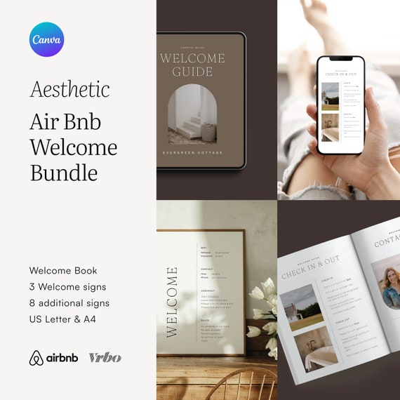Aesthetic Airbnb Welcome Book Canva Template, Airbnb Host, Editable Airbnb Signs, VRBO, Airbnb House Guide, Guest Book, Home Vacation Rental