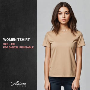 Patrón de costura de camiseta de mujer / Cuello redondo clásico / PDF digital / XXS - 4XL / Patrón de costura / Archivos PDF / A4, Carta estadounidense, A0