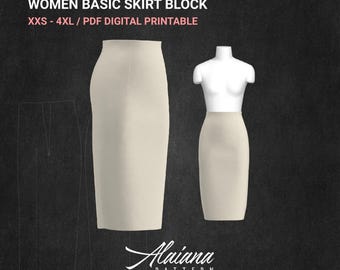 taillierter Bleistiftrock Schnittmuster (XXS-4XL) | Frauen Basic Rock Block (PDF-Dateien)