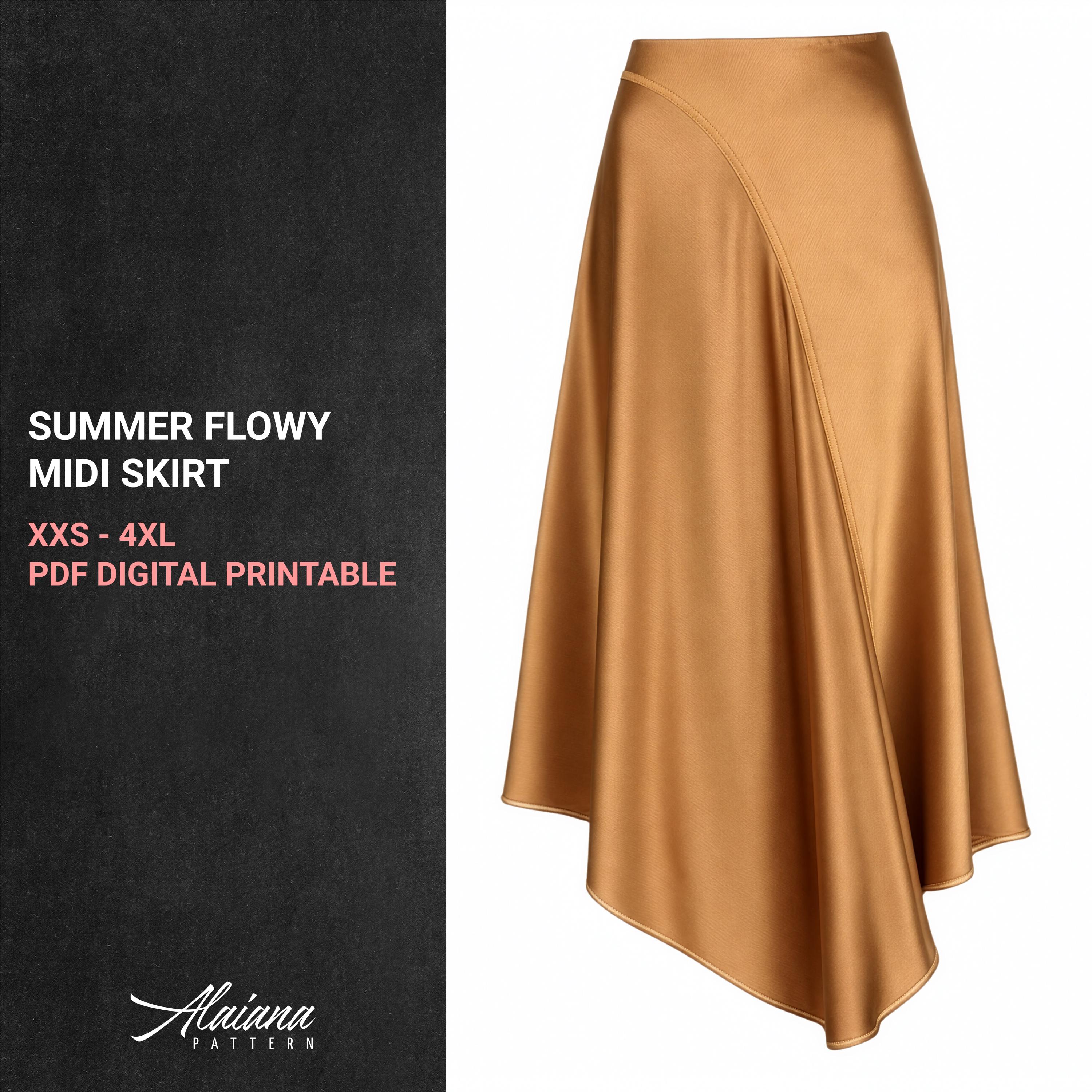 Summer Flowy Skirt Sewing Pattern | Asymmetrical Midi Skirt PDF | Slip ...