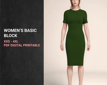 Women's Bodice and Skirt Block Sewing Pattern XXS-4XL (PDF Pattern)