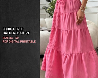 Tiered Maxi Skirt PDF Sewing Pattern | Boho Summer Style (Size 34–52)
