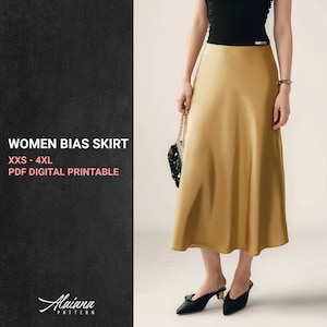 Satin Maxi Skirt Sewing Pattern | A-Line Bias Cut Skirt PDF | High Waist Satin Skirt | Elegant Slip Skirt for Women | Sizes XXS–4XL