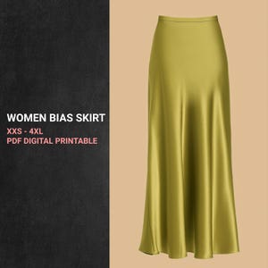 Maxi Skirt Sewing PDF | Bias Cut Silk Skirt Pattern | Elegant Slip Skirt | High Waist Satin Skirt | Sizes XXS–4XL | Digital Sewing Pattern