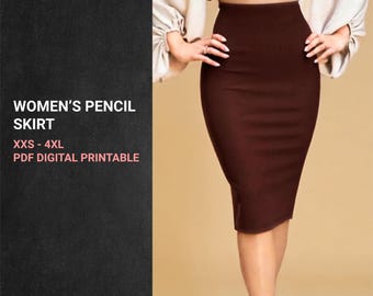 Pencil Skirt Sewing Pattern | High Waist Bodycon, XXS-4XL (PDF Pattern)