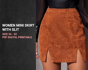 Bodycon Mini Rock Schnittmuster mit Schlitzen (PDF Pattern)