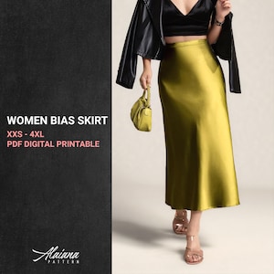 Bias Cut Satin Skirt Sewing Pattern - Maxi Slip Skirt PDF for Women - High Waist Skirt Digital Download - Alianna Pattern