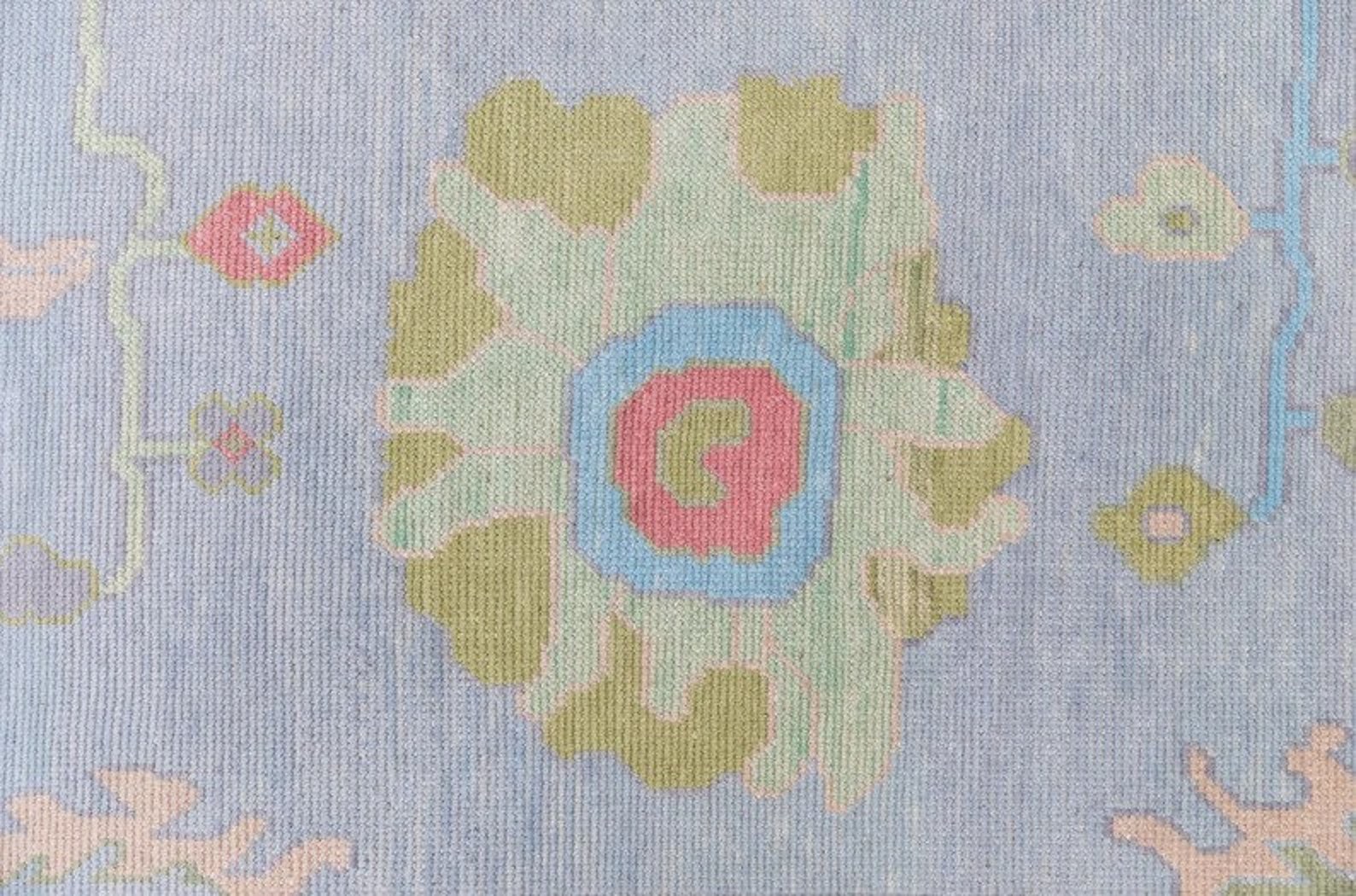 9x12 Oushak Rug for Living Room Blue Pink Color Knoted Handmade Oushak