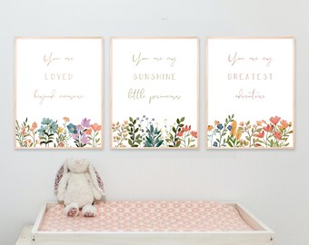 Floral Nursery Prints: Girls Bedroom Decor, Pink Flowers (Digital Download)